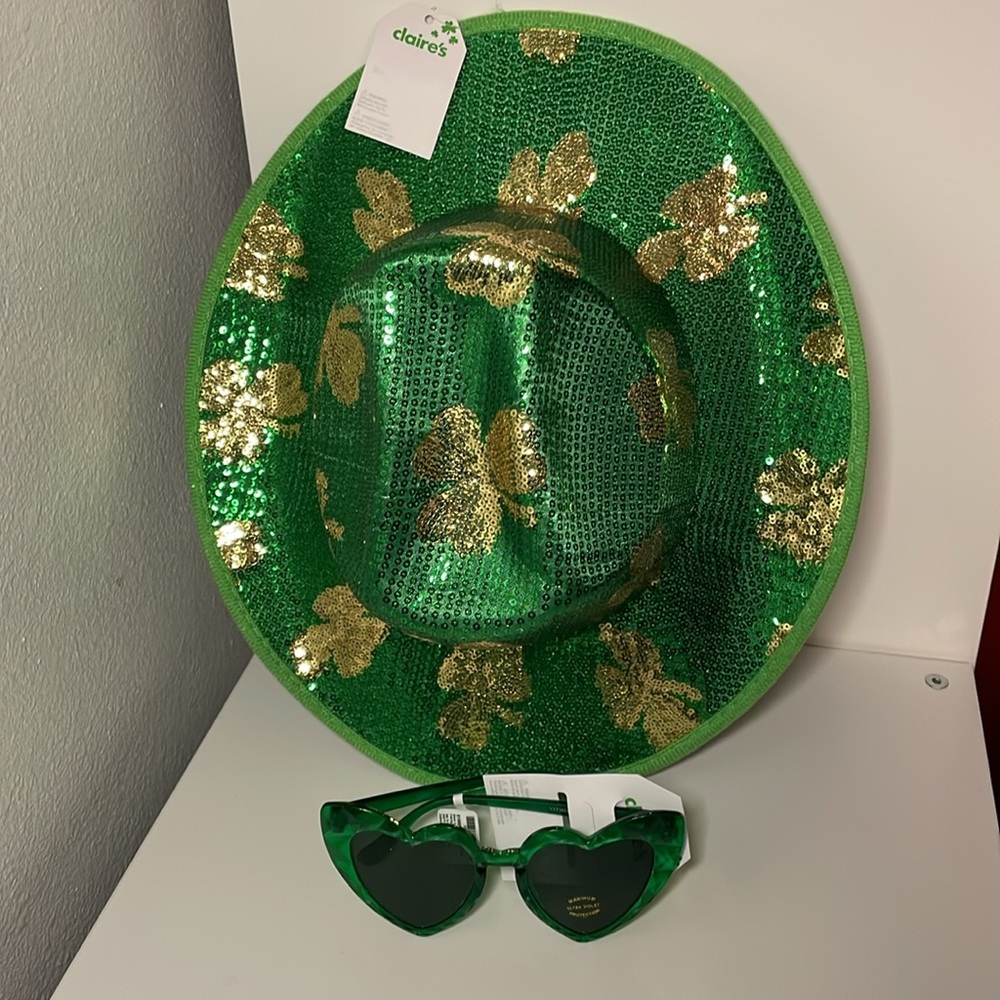 St. Patrick's Day shamrock Hat Green/Gold Festive One Size & ๐ sunglasses - Picture 6 of 8